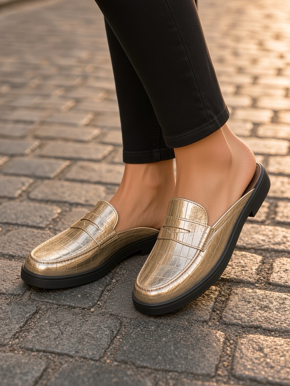 NIB Matisse Tasha Gold Croc Loafer Mules Size 7 Penny Strap